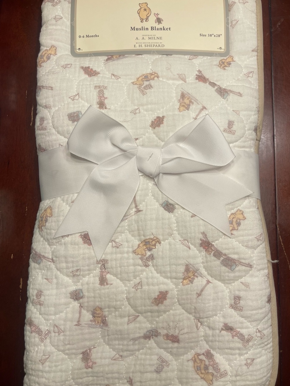 Disney Muslin Baby Blanket - White with Tan & Brown Characters